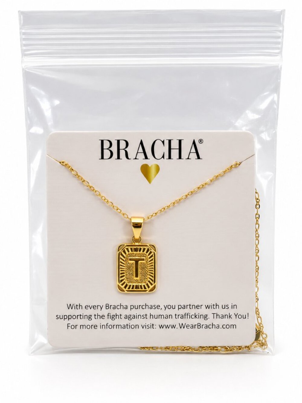 Bracha Gold Tone Letter T Pendant Necklace NWT
